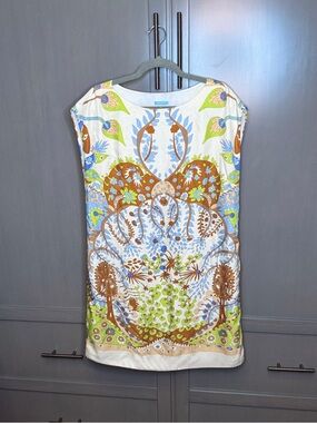 J. McLaughlin 100% Silk Colorful Botanical Shift Dress - Size Large